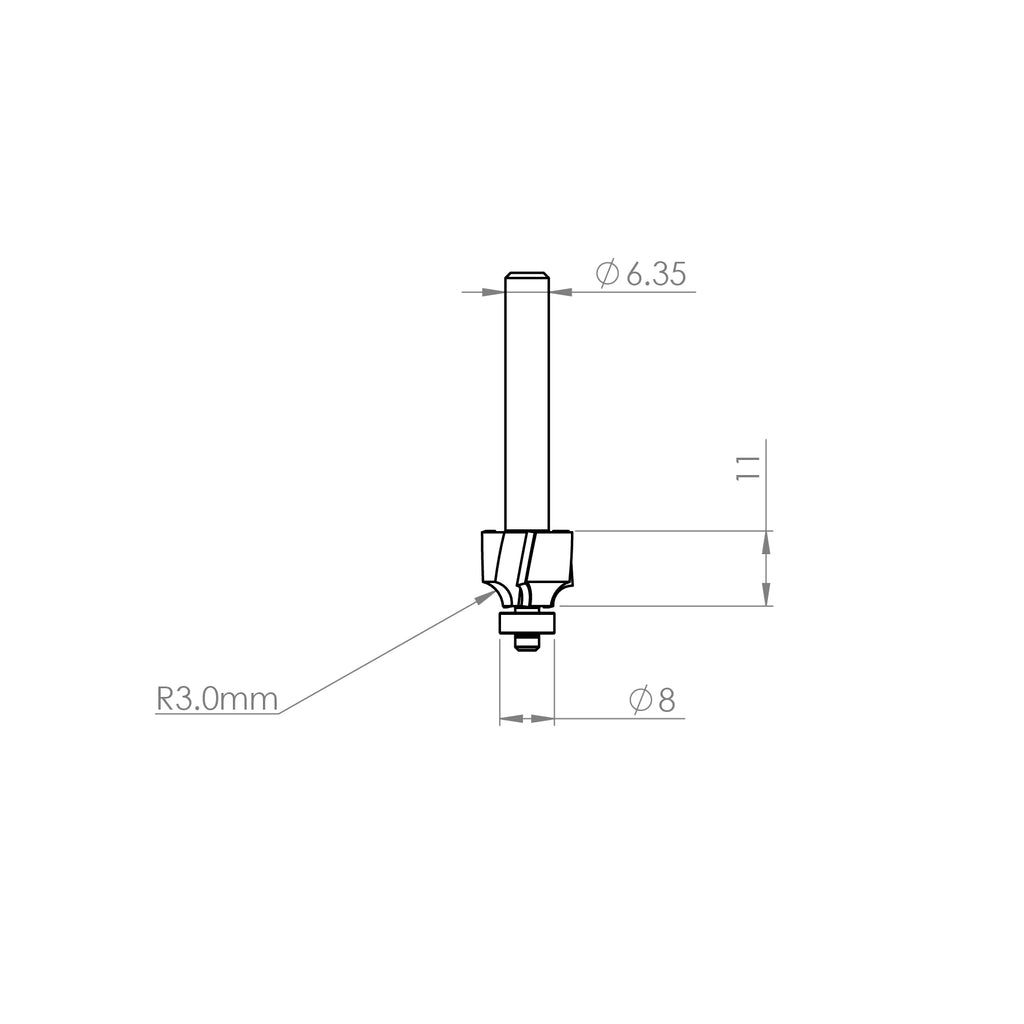 3 Flute Roundover Bit R3.0mm - 1/4" Shank