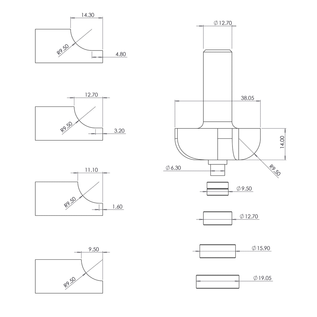 4 Flute Cove Bit R9.5mm - 1/2" Shank