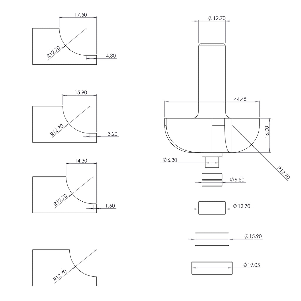 4 Flute Cove Bit R12.7mm - 1/2" Shank