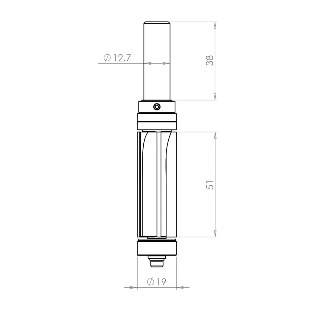 4 Flute Trimmer Ø19 x 51mm - 1/2" Shank