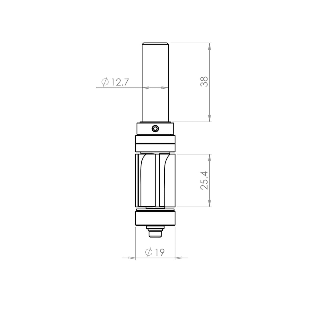 4 Flute Trimmer Ø19 x 25mm - 1/2" Shank