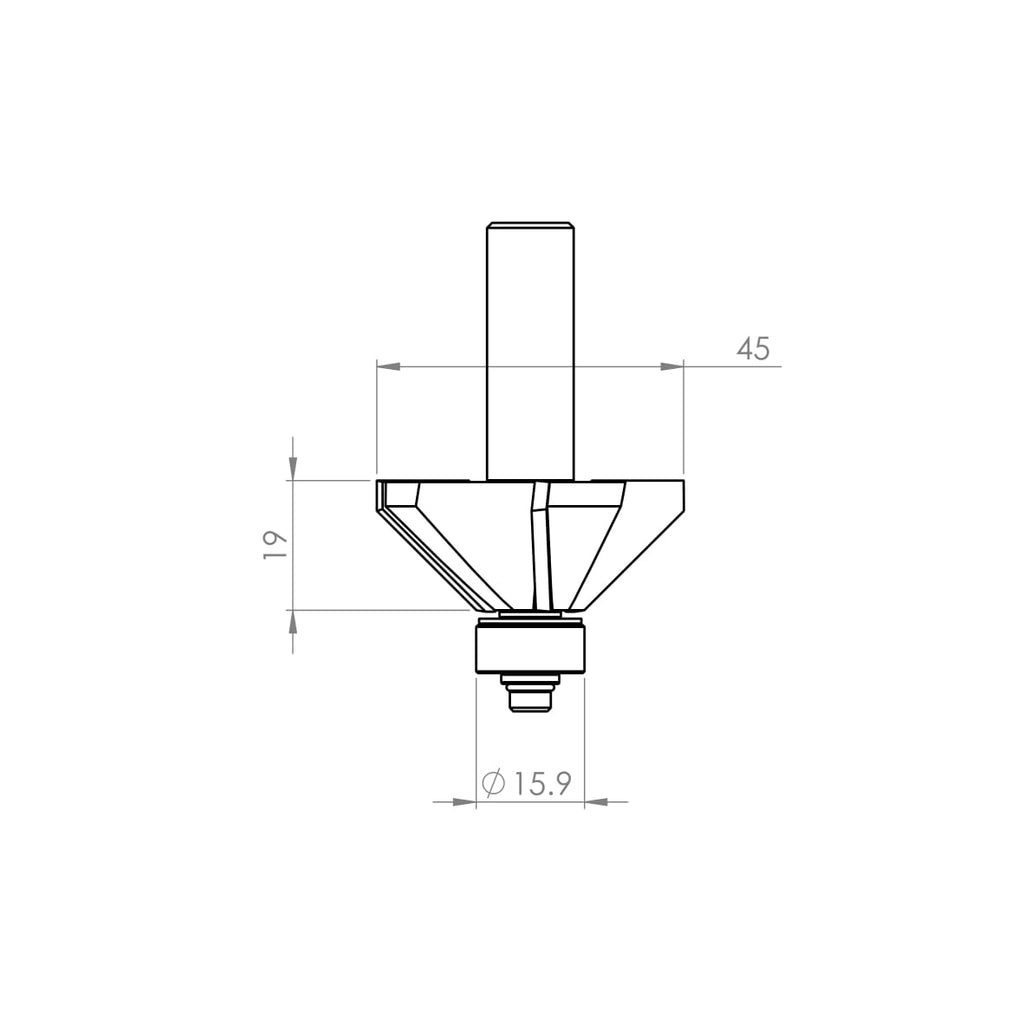 4 Flute Chamfer Bit 45° - 1/2" Shank