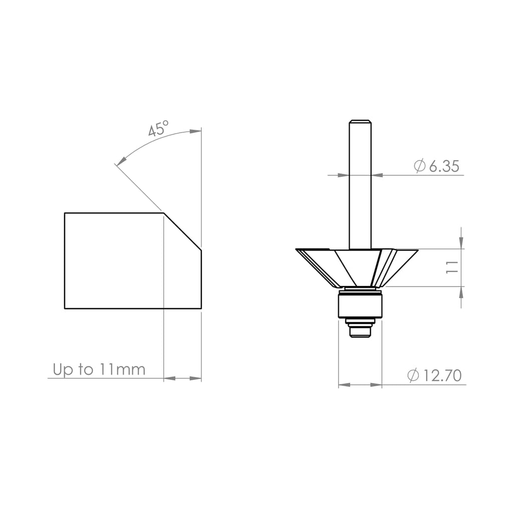 3 Flute Chamfer Bit 45° - 1/4" Shank