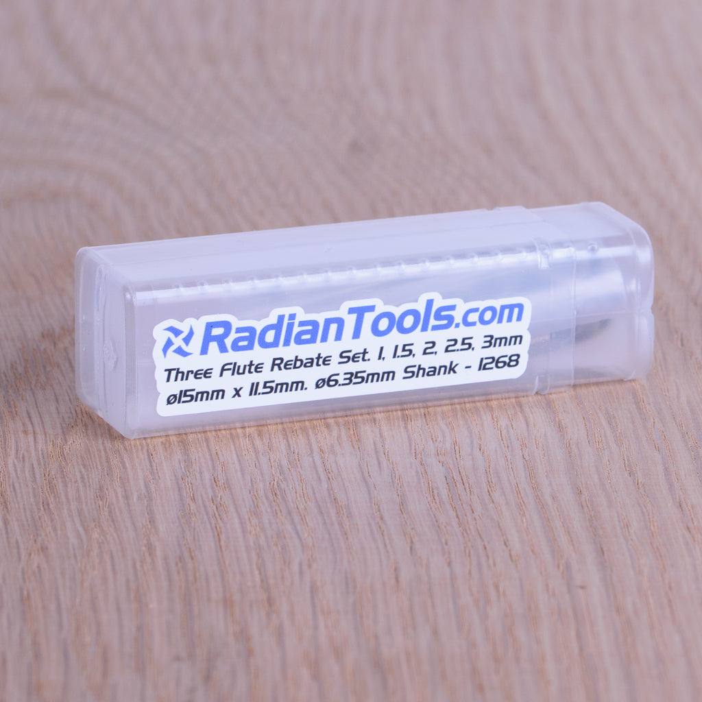 3 Flute Rebate Set 1.0, 1.5, 2.0, 2.5, 3.0mm - 1/4" Shank