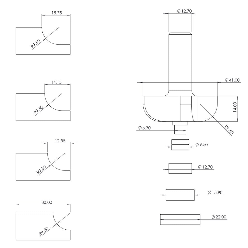 4 Flute Cove Bit R9.5mm - 1/2" Shank