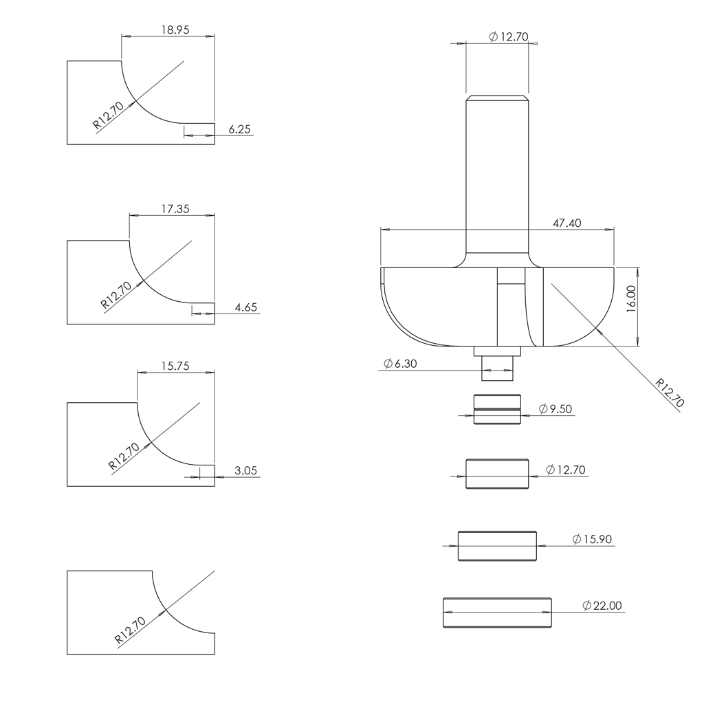 4 Flute Cove Bit R12.7mm - 1/2" Shank